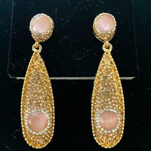 Stunning new faceted pink quartz and white stone dangle statement earrings.